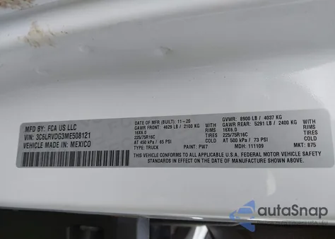 2021 Ram Promaster 2500 High Roof 159 Wb from USA, damaged, VIN 3C6LRVDG3ME508121